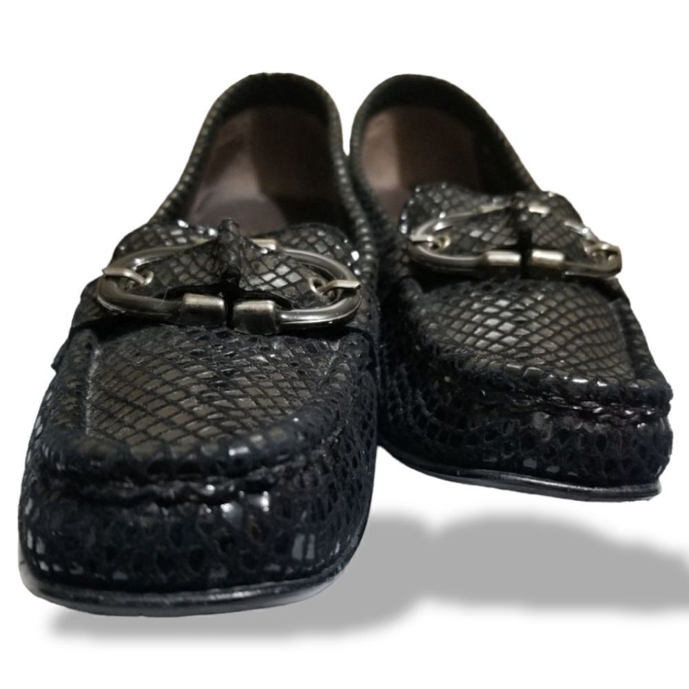 ⭐️ Stuart Weitzman Andy Black Serpentine Suede Low-Wedge Loafers  sz 8AAAA